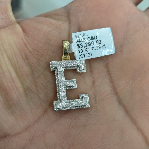 Real Diamond 10kt Gold Initial E Block Letter Pendant